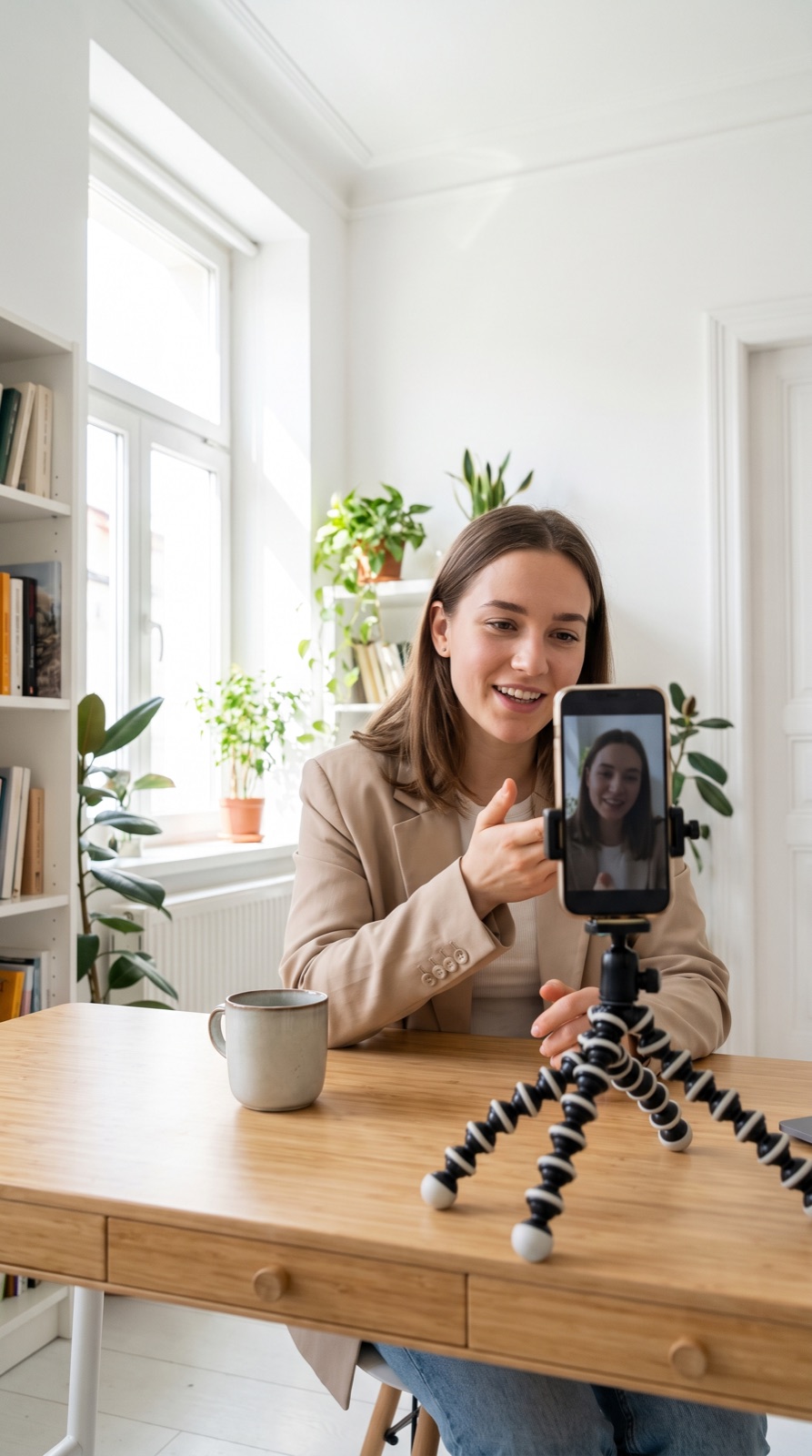 Professional recording a talking-head video